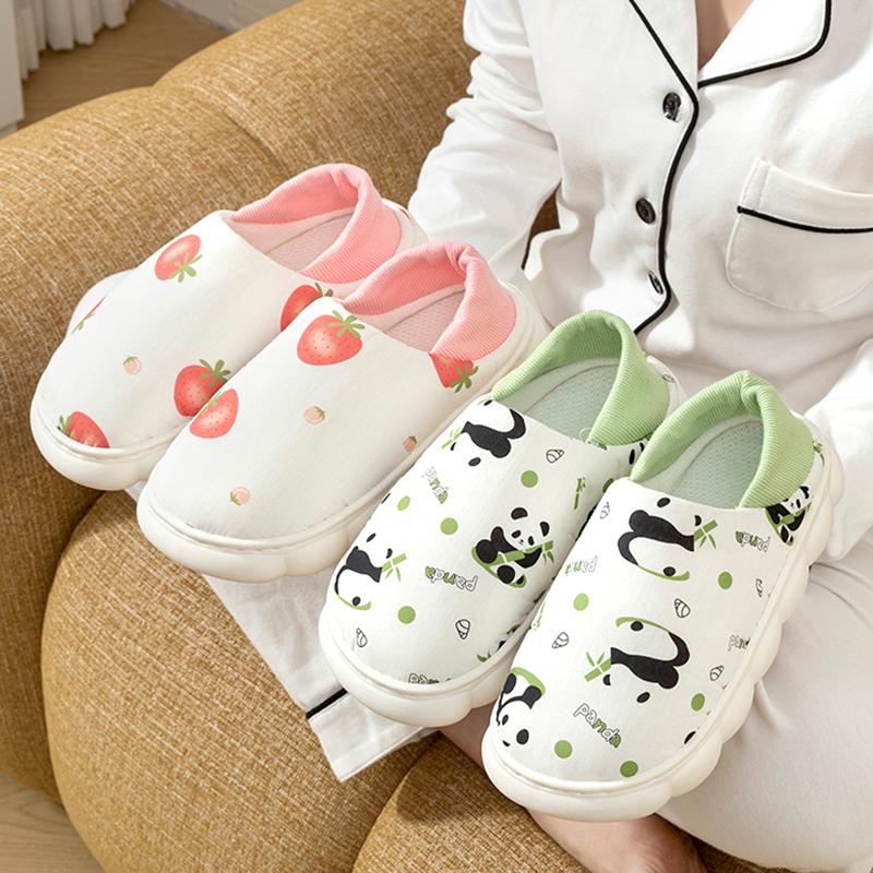 Fashion Cartoon Panda Print Home Slippers for Women Indoor Soft Sole Non Slip Pregnant Cotton Shoes Woman Lightweight Comfort Slippers