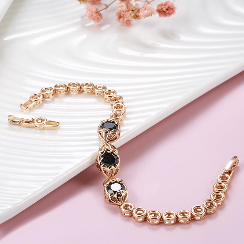 Fashion Ethnic Bride Black Natural Zircon Bracelet For Women Luxury  Rose Gold Vintage Wedding Fine Jewelry  New