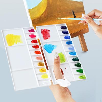 25 Grids Watercolor Palette Paint Artists Storage with Finger Hole Flip Foldable Brush
