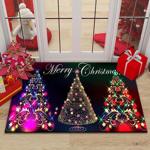 Christmas Floor Mat Red Festive Christmas Decorative Floor Mat Entry Door Non-slip Floor Mats for Home and Commercial Use