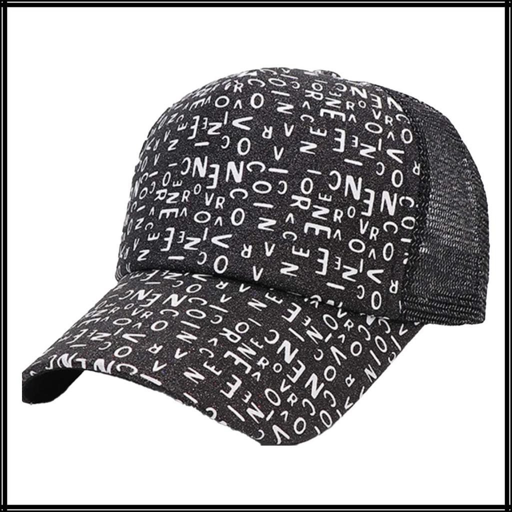 CZ061 [White Fang] Hat, Trendy, Cute, Mesh, Stylish, Cool, English, Women's, (Black)