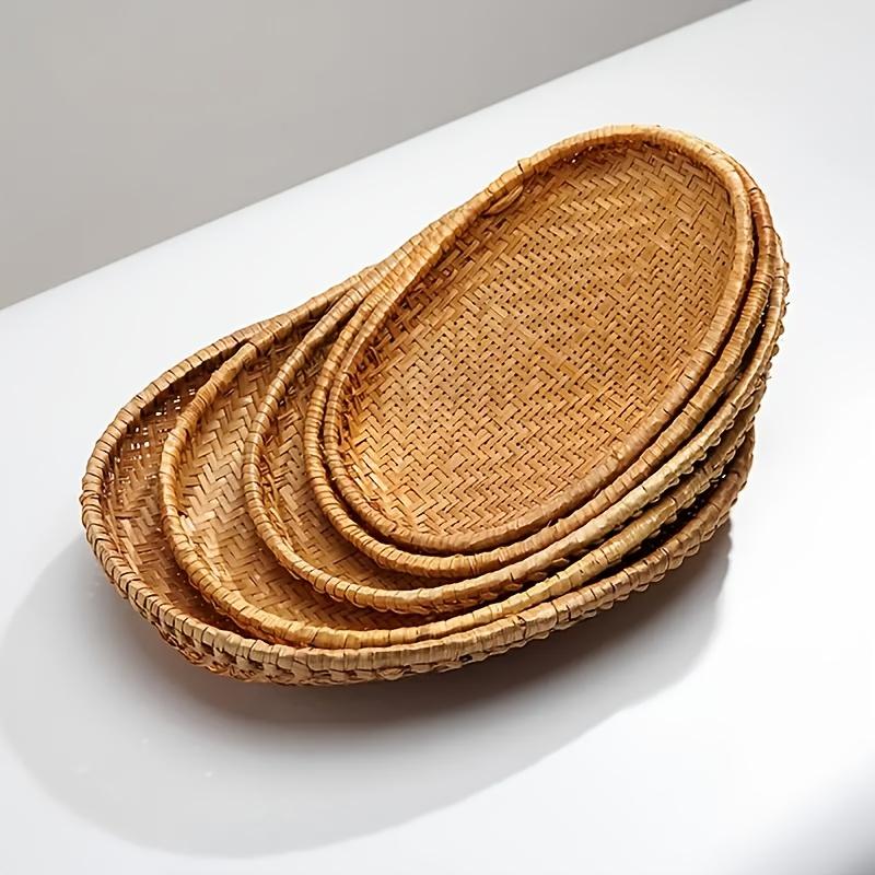 5pcs/Set, Oval Bamboo Storage Basket, Hand-Woven Rustic Tray Baskets, Sundry Storage Tray Bamboo Basket,Fruit Vegetable Serving Baskets,Baskets,Bins