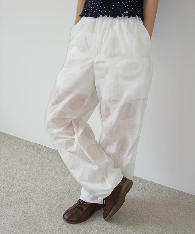 RONRON Airy Dot Sheer String Pants White