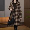Women's Plaid Tweed Coat Hooded Mid Length Loose Plus Size Autumn Winter