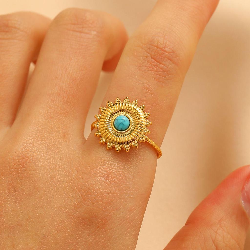 Vintage Turquoise Stainless Steel Open Finger Ring for Women