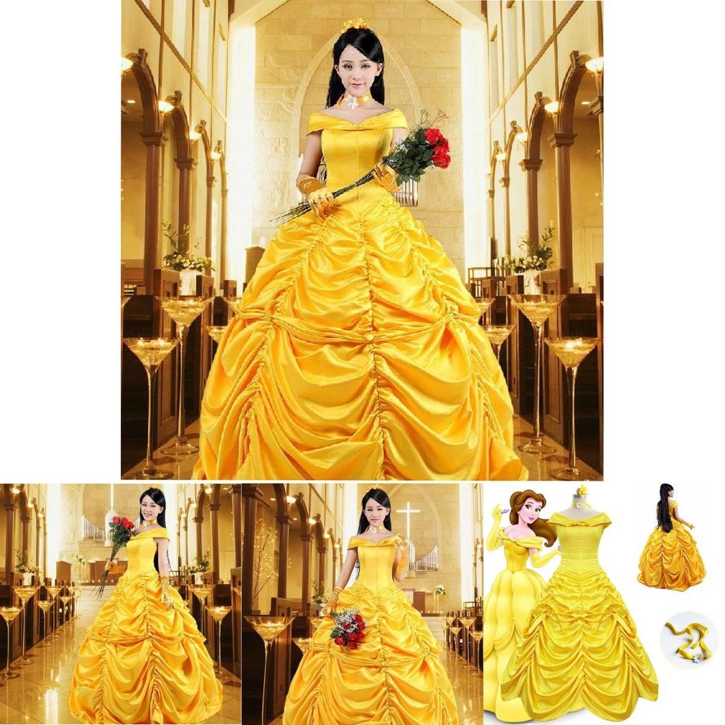 Elegante Costume Cosplay da Principessa Belle de La Bella e la Bestia, Stile Fiabesco, per Donna