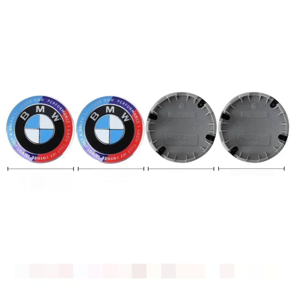 For BMW New 2025 4PCS 56mm/68mm BMW alloy car hub cap 50th anniversary center cap, commemorative style modified hub cap label.Wh