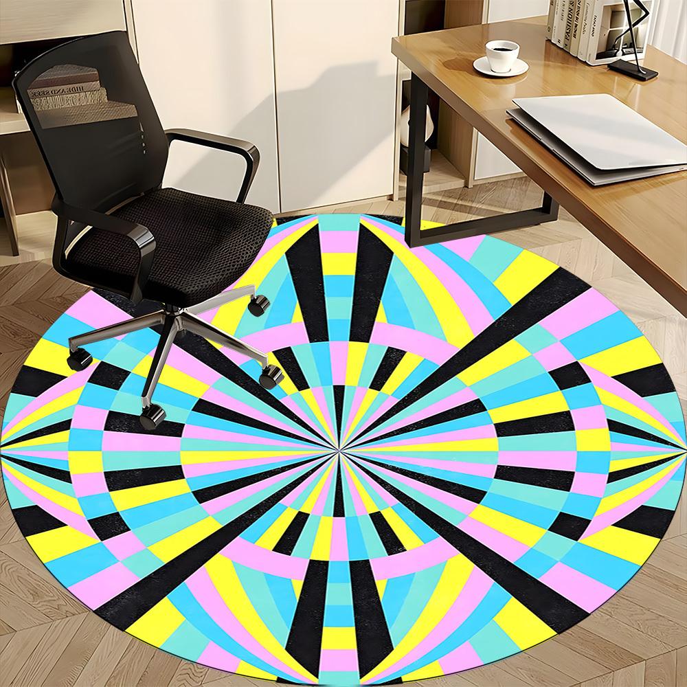 1PC Kaleidoscope Pattern Office Round Rug, Non slip, Soft and Durable Office Rug for Interior Decoration, Perfect for Office