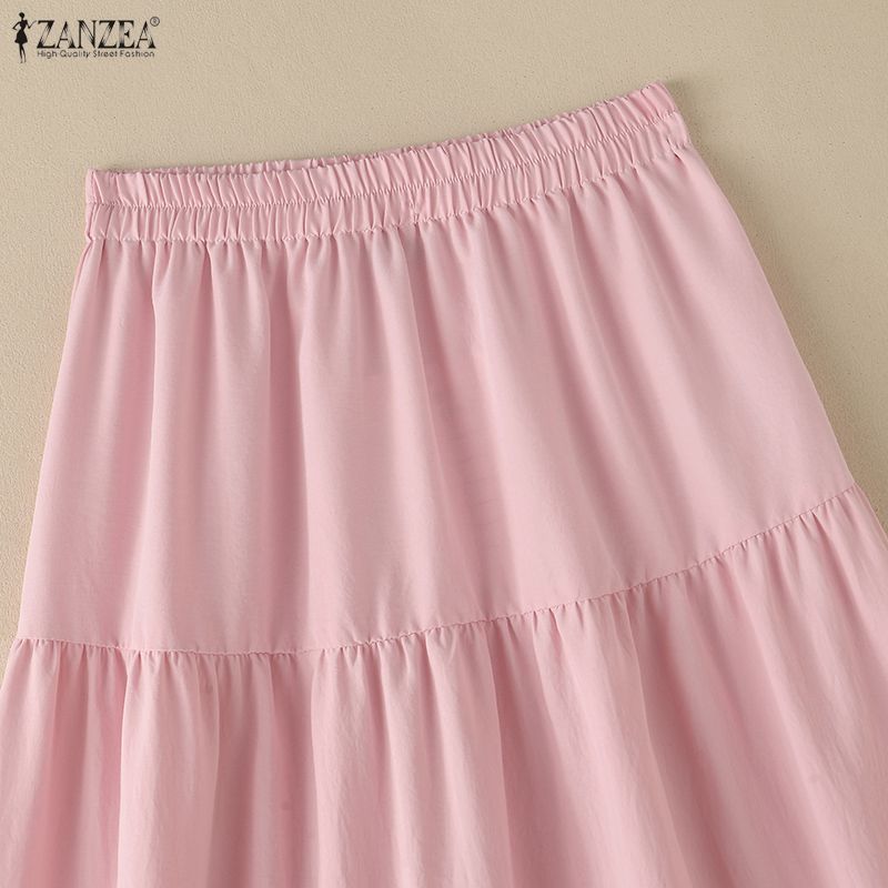 ZANZEA Women Elegant Lace Splice Casual Elastic Waist Loose Long Skirts