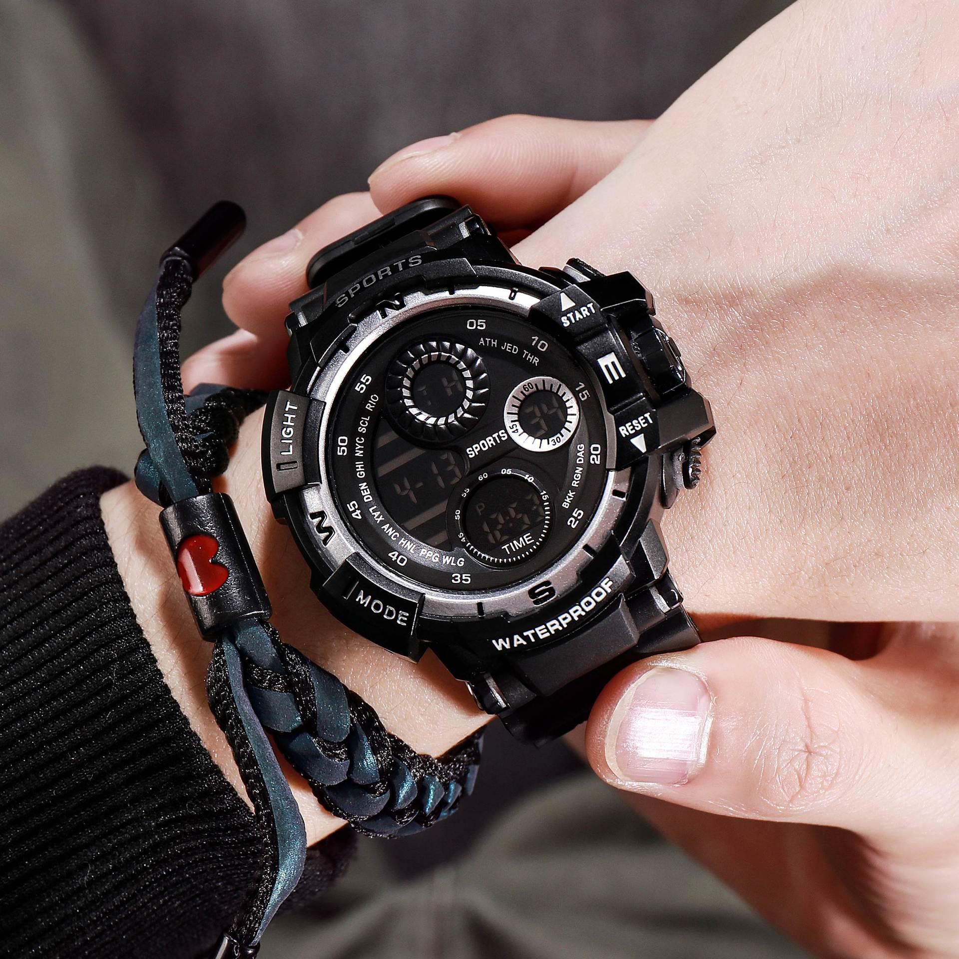 

Korean Style Men s Large Dial Sports Watch: Cool, Waterproof, LCD, Trendy for Students