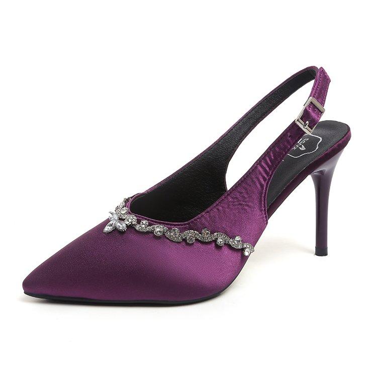 Sandały na szpilce lakierowane Modne szpiczaste płytkie wsuwane z klamrą z cyrkonii Antypoślizgowe czółenka