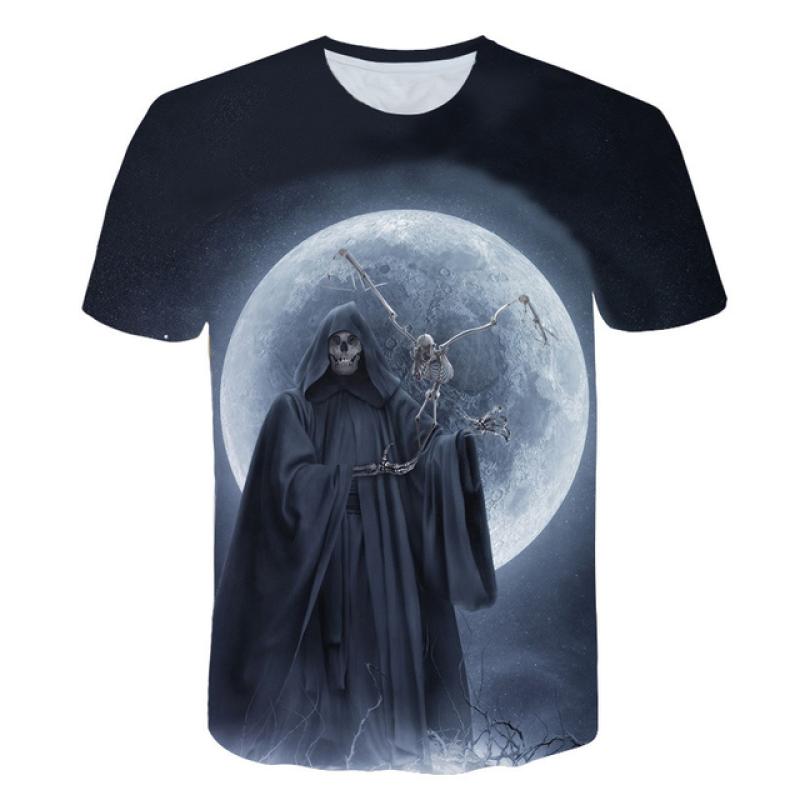 Summer Men's T-shirt Casual Round Neck Short-sleeved T-shirt Devil Skull Fashion Trendy Brand Skull 3D T-shirt Streetwear Tops