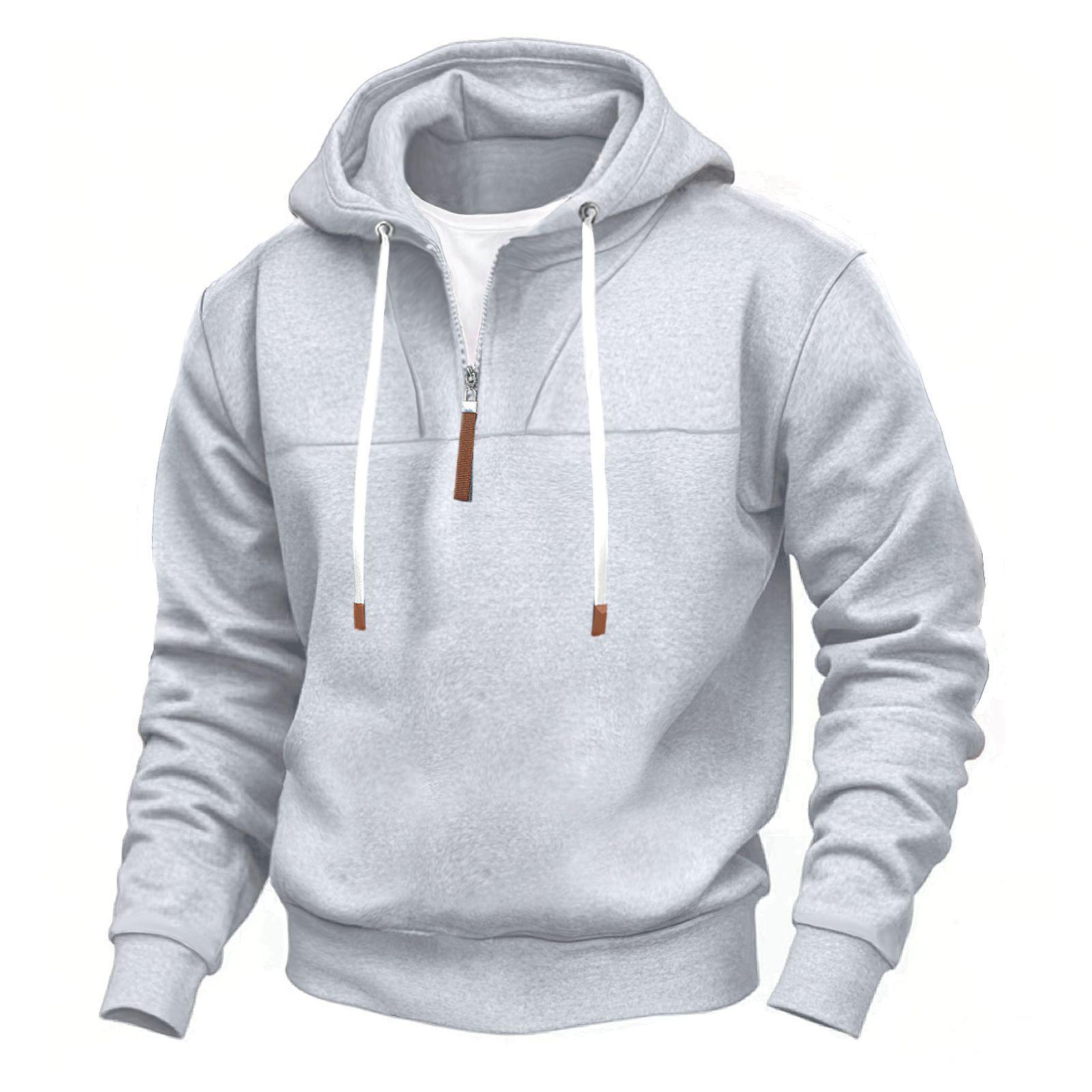 European-American Heavyweight Men s Hooded Sweatshirt & Pants Plus Velvet Casual Jacket Set X-Large светло-серый