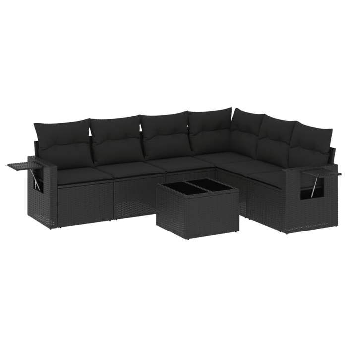 VidaXL Garden Lounge Set 7 Pcs with Cushions Black Wicker 3220214