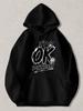Black Hooded Sweatshirt with "IT's OK DON'T WORRY" Crown & Joyful Print - Soft Medium-Stretch Hoodie, Casual Streetwear Pullover S