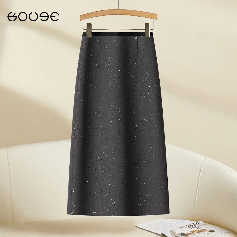 

Роскошная черная юбка миди с пайетками - Весенняя коллекция 2026: Элегантный, Стройнящий, Универсальный, Облегающий прямой крой для женщин Gray Suit - Mid-length