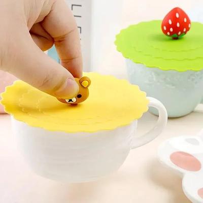 4Pcs Silicone Cartoon Coffee Mug Lid Drink Cup Lids 10cm Creative Round Mug Cover Reusable Anti Dust Cup Lid Silicone Cover