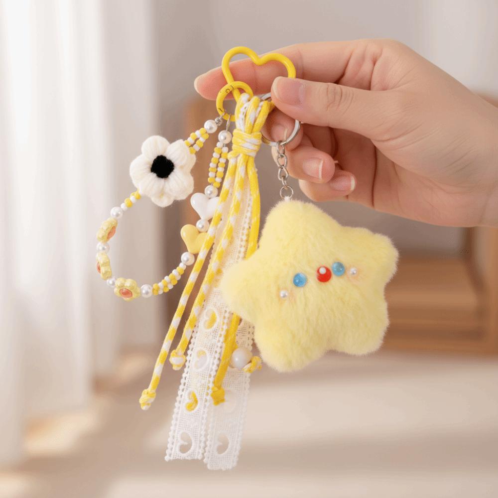 Stuffed Plush Star Keychain Kawaii Bear Plush Pendant Star Doll Pendant  Home Decor