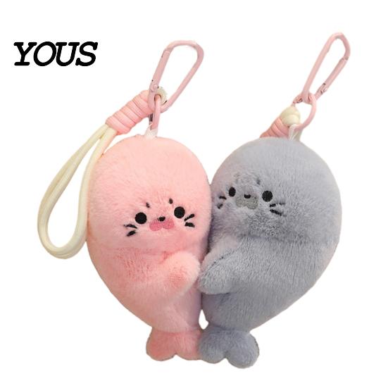 Backpack Accessory for Kids 1 Pair Cute Baby Seal Plush Keychain, Magnetic Heart Fluffy Keyring, Soft Phone Charm Stuffed Animal Fridge Magnet