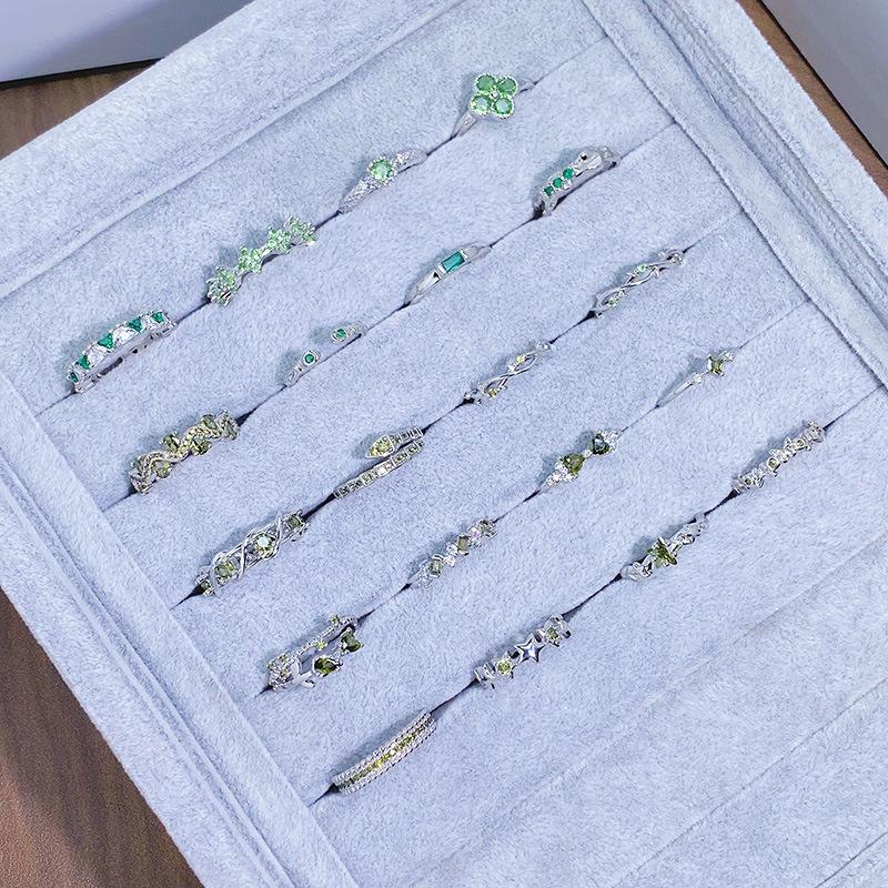 Light Luxury Color Treasure Cool Feeling Green Super Fairy Super Flash Full Diamond Inlaid Zir*****Pening Ring Small Cool Senior Ring Woman