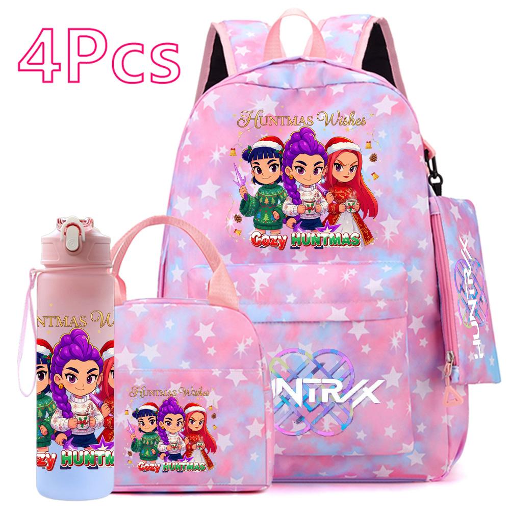 4 st/set Jul K-POP Tryckt Ryggsäck Handväska Pennskrin 750 ml Vattenflaska för Tonåring Pojke Flicka Bokväska Skolväska Med Drickmugg Barnpresent