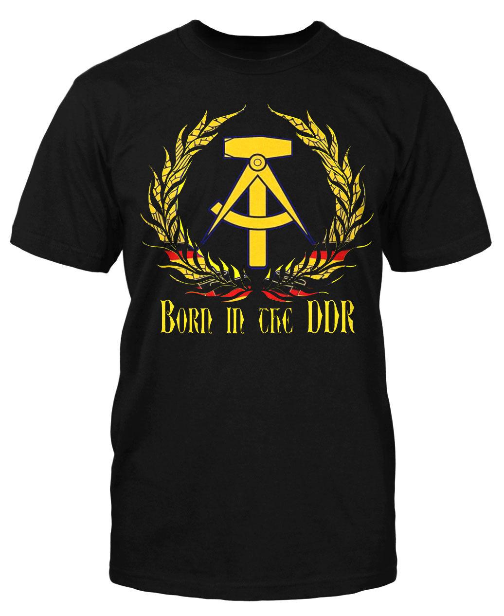 

Born in The DDR Fun Zone Mauer Sprüche Stasi Wessi Ossi Ostdeutsch Kult Men s 100% Cotton Casual T-shirts Loose Top XXXL чорний