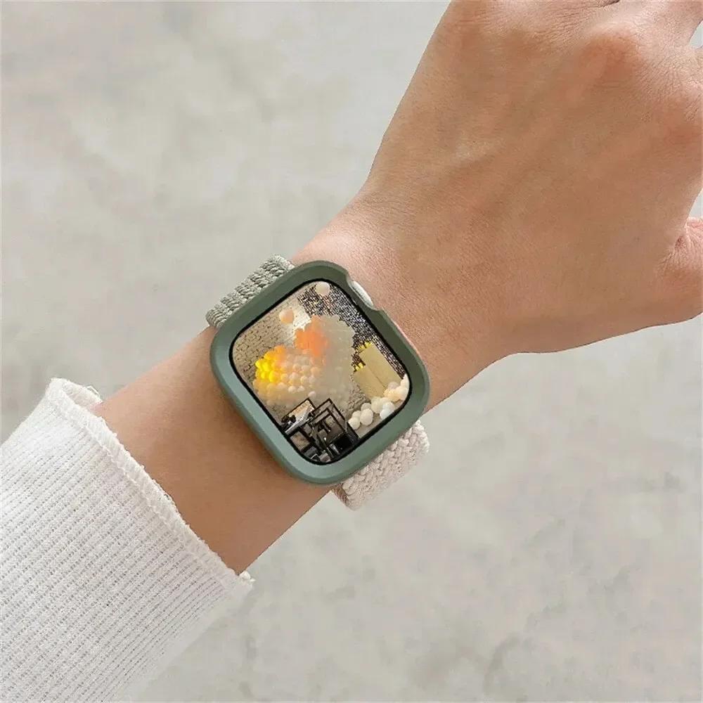 Candy Silicone Case+Strap For Apple Watch Series 9 8 7 45mm 41mm Band SE 6 5 4 44mm 40mm Nylon Correa Strap Iwatch Ultra 2 49mm