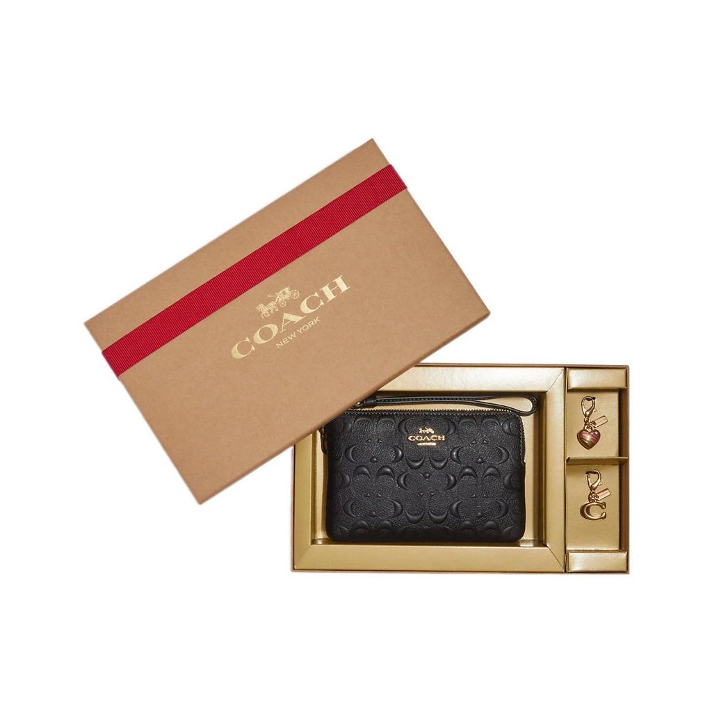 Coach Corner Zip 16 Logo Zip Closure Boxed Small Leather Wallet Wristlet Clutch Women Wallets Black CF358-IMBLK