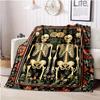 Gothic Romance: Halloween Skeleton Couple Blanket - Soft, Warm Flannel with Vibrant Floral Design, Tear-Resistant, All-Season Co