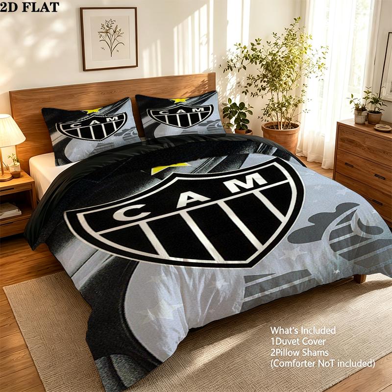 Clube Atletico Mineiro Logo Pattern Bedding Set Quilt Cover Pillowcase Home Decor Gift (1 * duvet cover + 2 * pillowcase, without core)