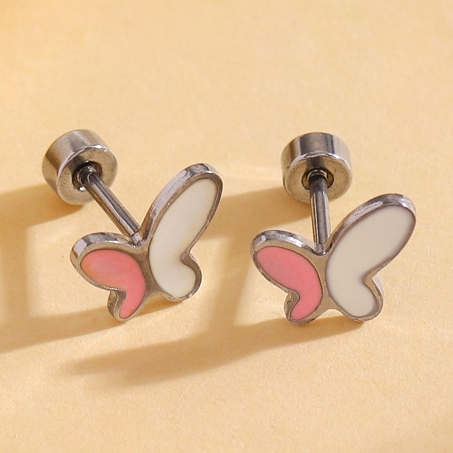 Sweet Cool Spicy Girl Style Micro-Inlaid Zirconia Angel Wing Couple Cartilage Ear Stud