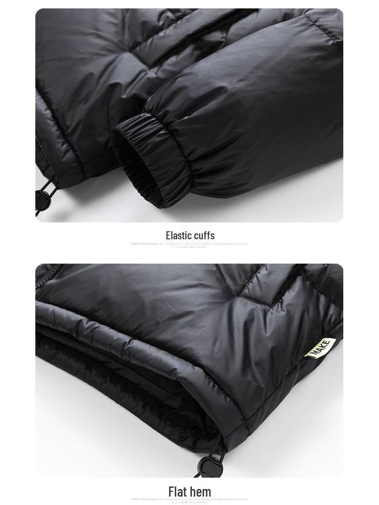 Men's Trendy Color Block Down Puffer Jacket - Light Luxury, Warm, Hooded, Casual Winter Wear