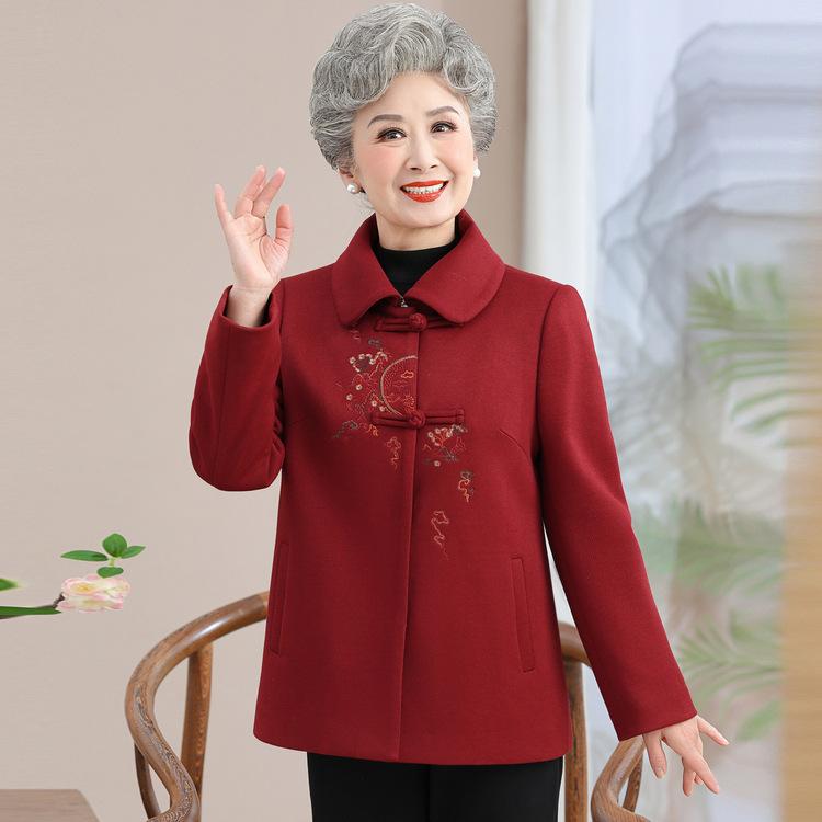 

Grandma s Winter Mink Fur Coat, Elderly Women s Autumn and Winter Plus Velvet Clothes, Old Lady s Lapel Warm Coat Suit L красный