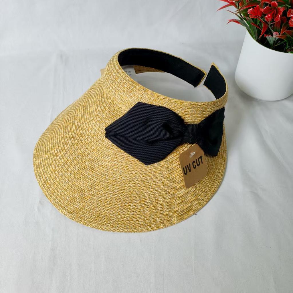 Bow Straw Empty Top Hat Women's Summer Eaves Sun Hat Travel Sun Hat Topless Sun Protection Hat