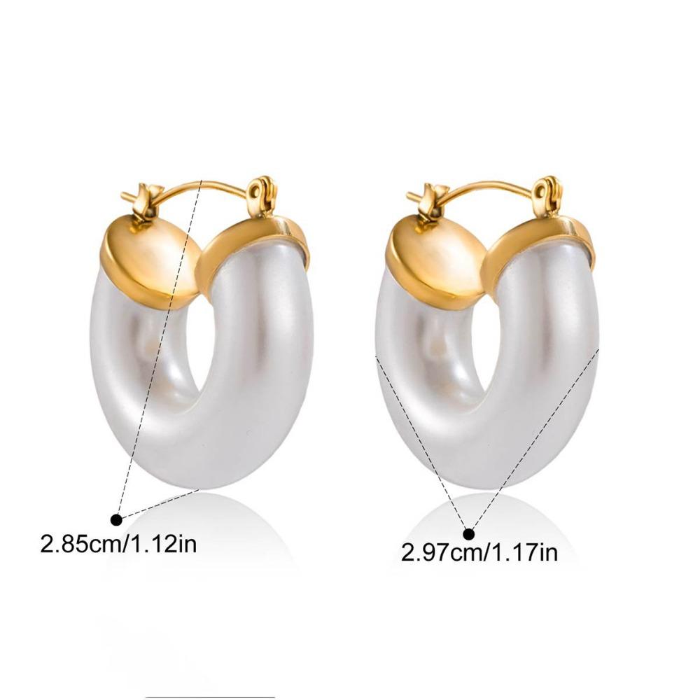 

White Resin Pearl Stud Earrings Stainless Steel Huggie Earrings Simple Personality Style-1