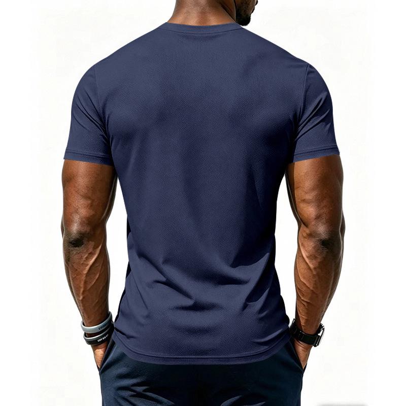 Men's Quick-dry Henley Collar Eyelet Fabric Short Sleeve T-shirt