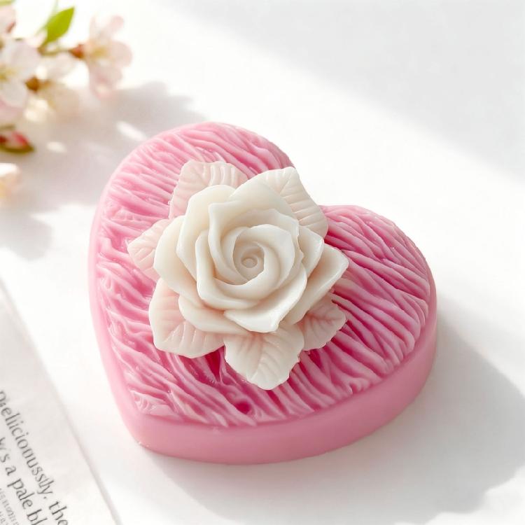 Heart Rose Scented Candle Silicone Mould Reusable Craft Tool With Detailed Rose Texture