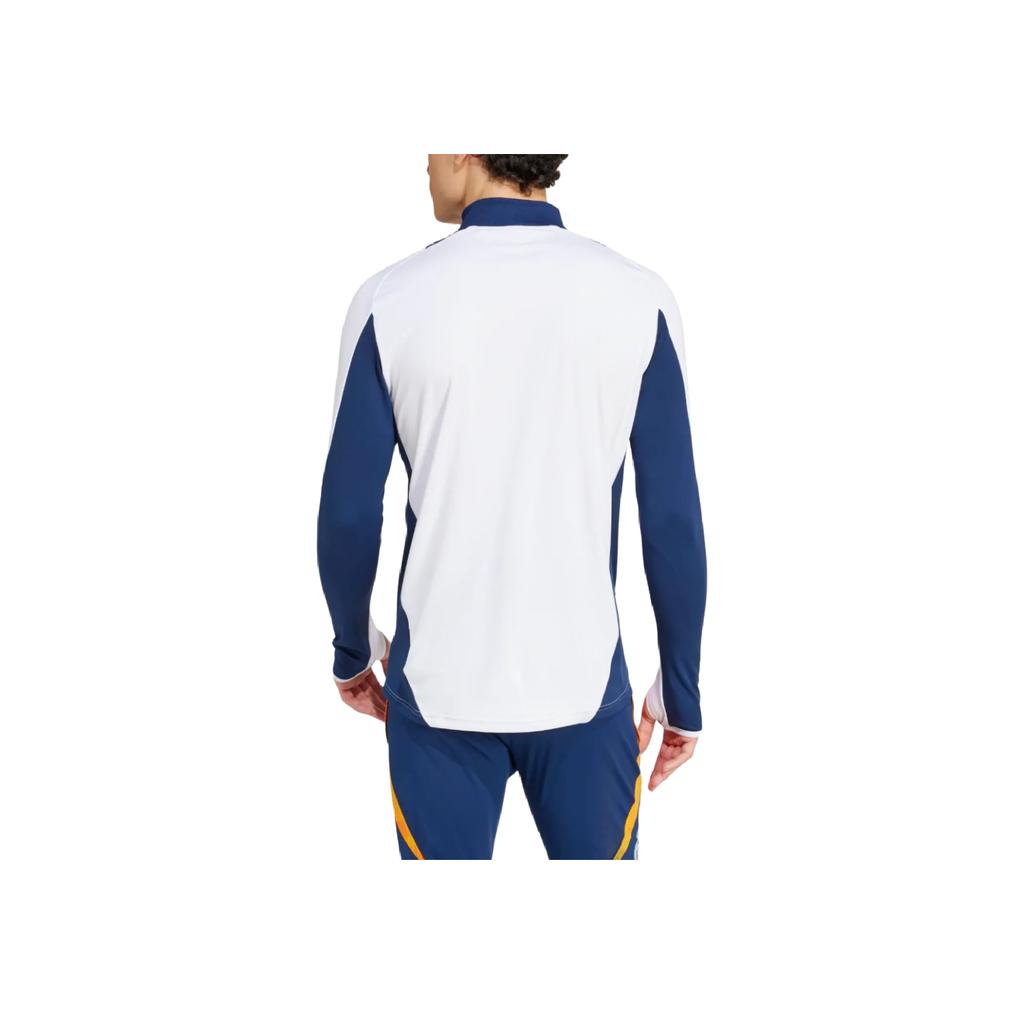 Adidas Real Madrid 2024-25 1/4 Zip Stand Collar Fashion Casual Sports Football Shirt Unisex Tops White IT5119