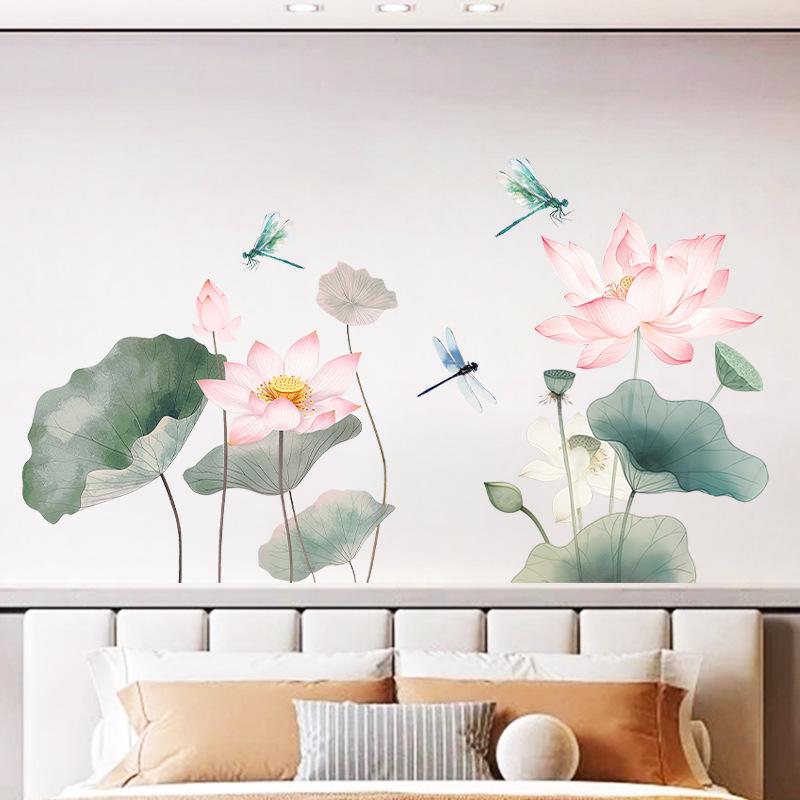 Ink Lotus Wall Sticker Self Adhesive Removable Living Room Sofa Bedroom Home Decor