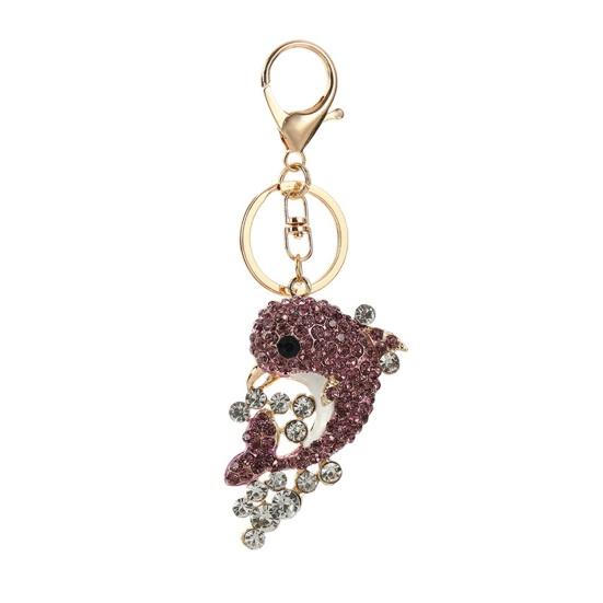Rhinestone Dolphin Keychain Sparkling Sea Animal Car Key Ring Holder Backpack Purse Handbag Charm Christmas Birthday Gifts for Dolphin Lovers