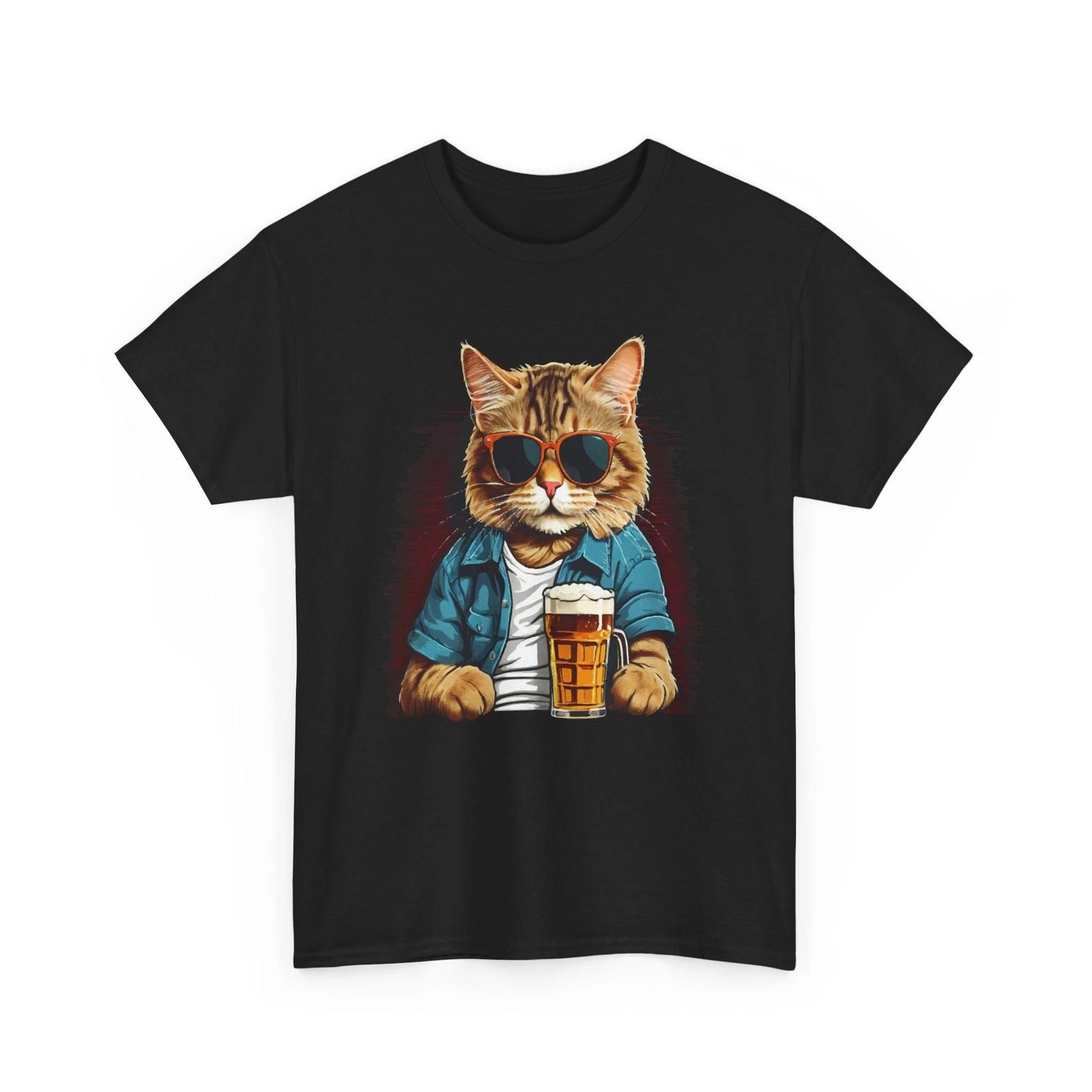 Beer Drinking T-Shirt | Funny Beer Shirt | Cat Beer T-Shirt 2XL