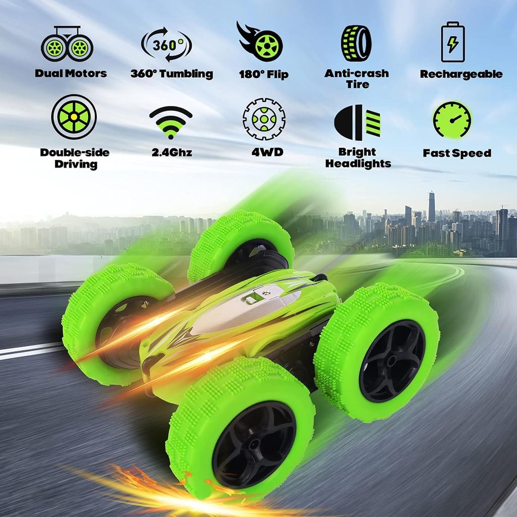 Remote Control Car, 4WD RC Cars with Double Sided 360 Degrees Tumbling and Rotating, 2.4GHZ RC Stunt Car with LED