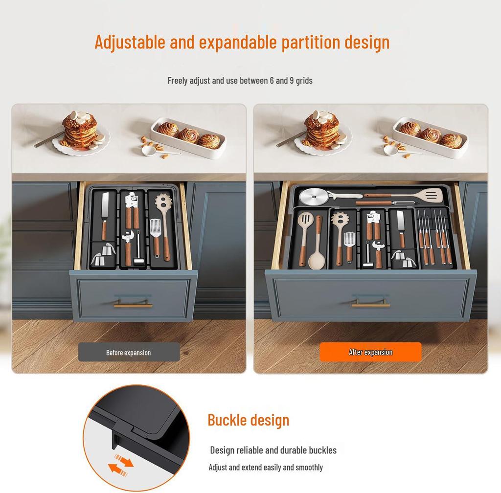Retractable Kitchen Desktop Drawer for Organizing Cutlery and Utensils