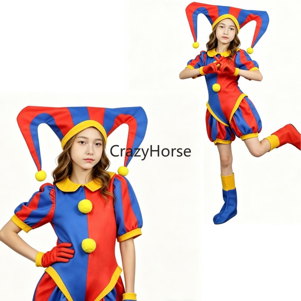 Det Fantastiske Digitale Freak Cirkus Pomni Cosplay Kostume Kvinder Mænd Caine Tegneserie Uniform Hat Handsker Outfit Halloween Jorker Fest