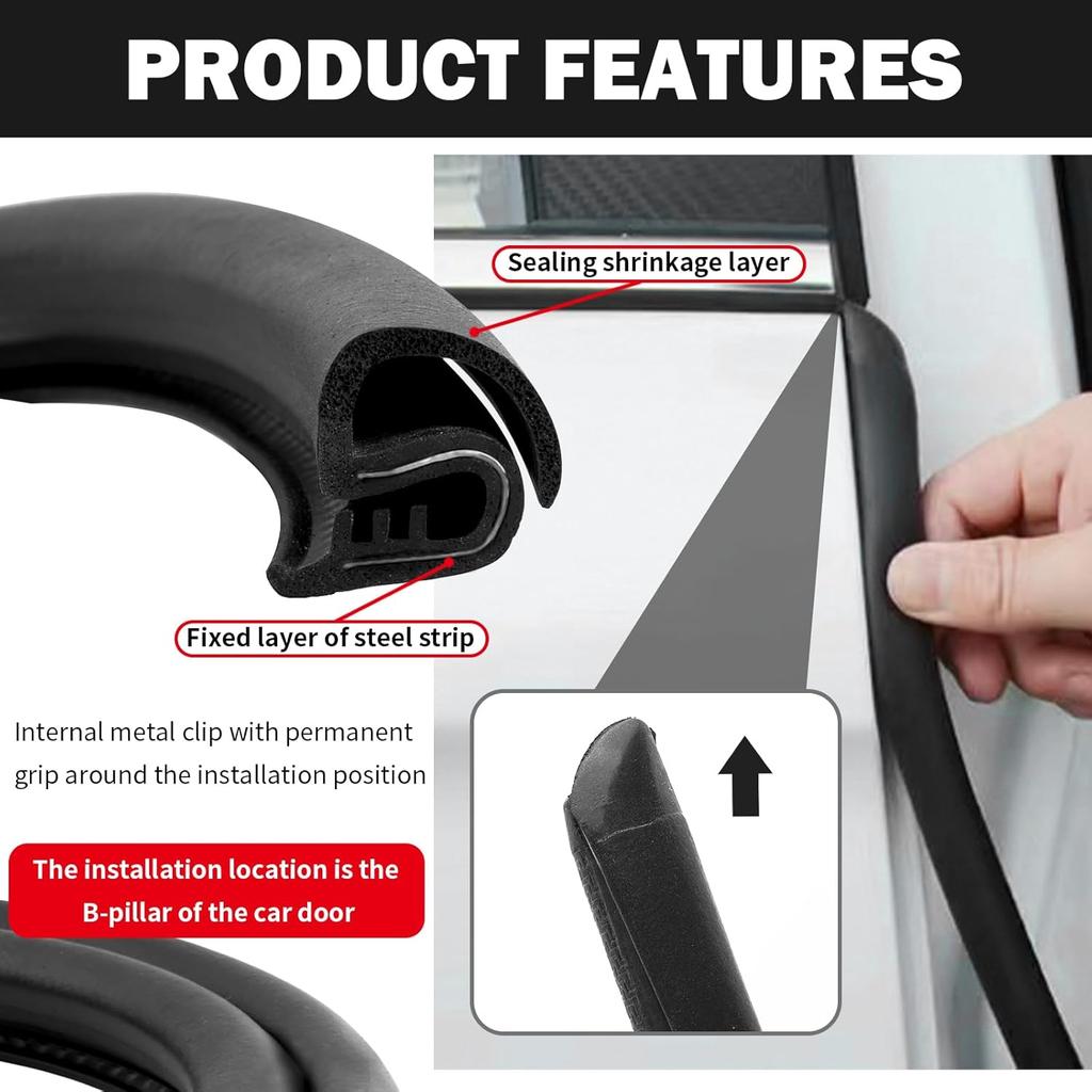 2.62Ft Car Door Weather Stripping, 2PCS Thickened Rubber Edge Trim With U-Shaped Metal Clips For Noise Reduction, Push-In Car Door Seal Strip, Black