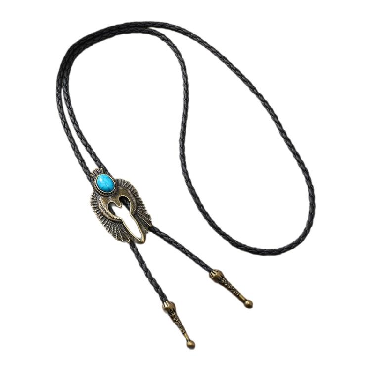 Men Bolo Tie Metal Eagle Bird Stone Cowboy Hat Western Necklace Costume Accessory