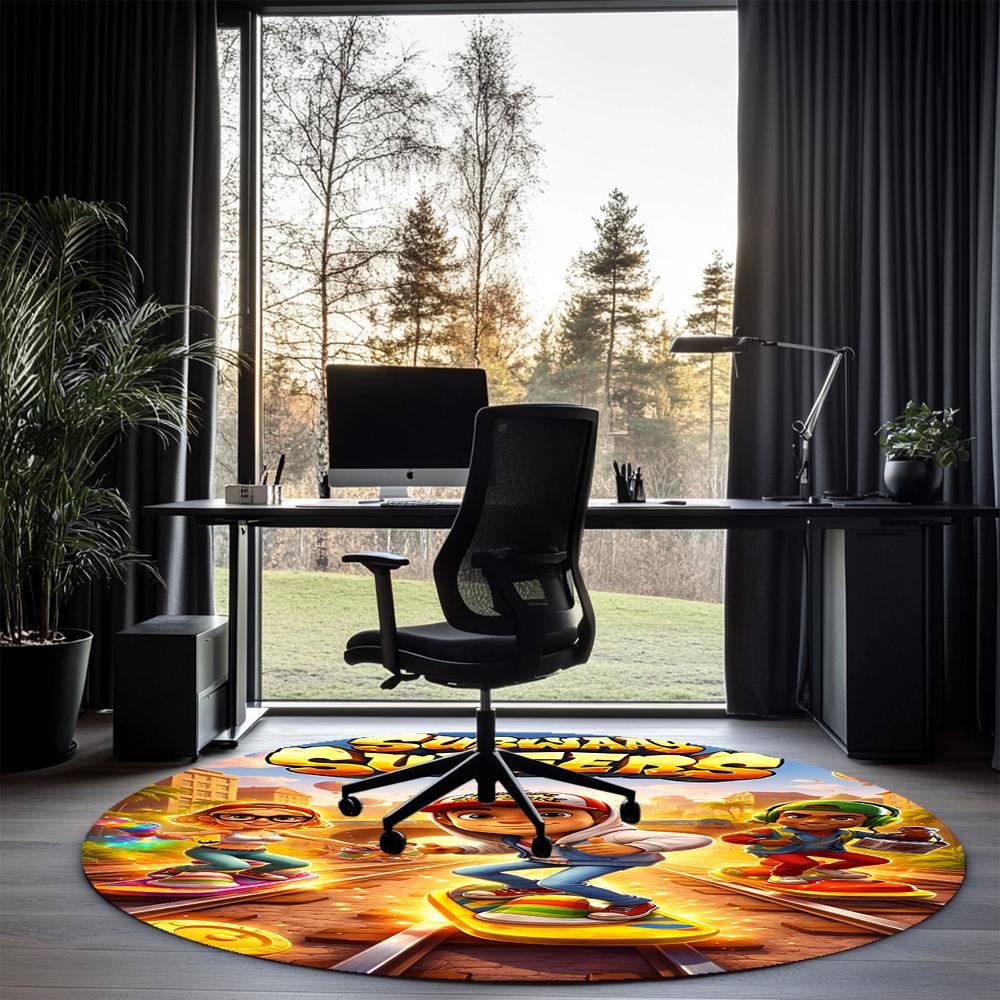 Subway Surfers Printed Round Rug Carpet Chair Rug Area Rug Entryway Doormats,for Office Chair Living Room Bedroom Kitchen Room.