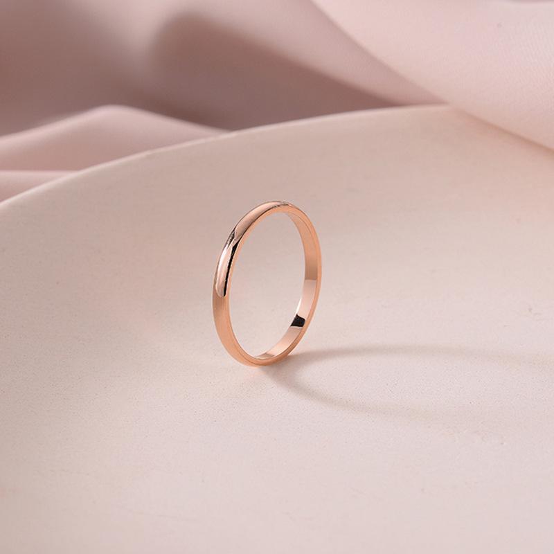 18K Rose Gold & Polished Titanium Steel Women's Ring - European/American Fashion, Stainless Steel, Simple Design