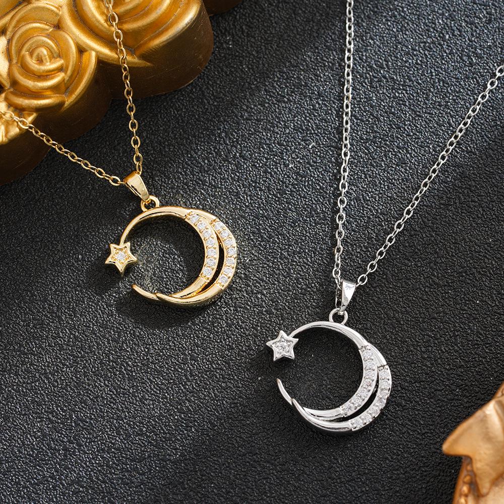 Elegant Women's Lux Zircon Moon & Star Pendant Necklace - Colorfast & Stylish Gift
