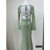 2025 Summer New C * Der Original Order Green Flower-De-Luce Backless Yarn Temperament Waist Hugging Dress